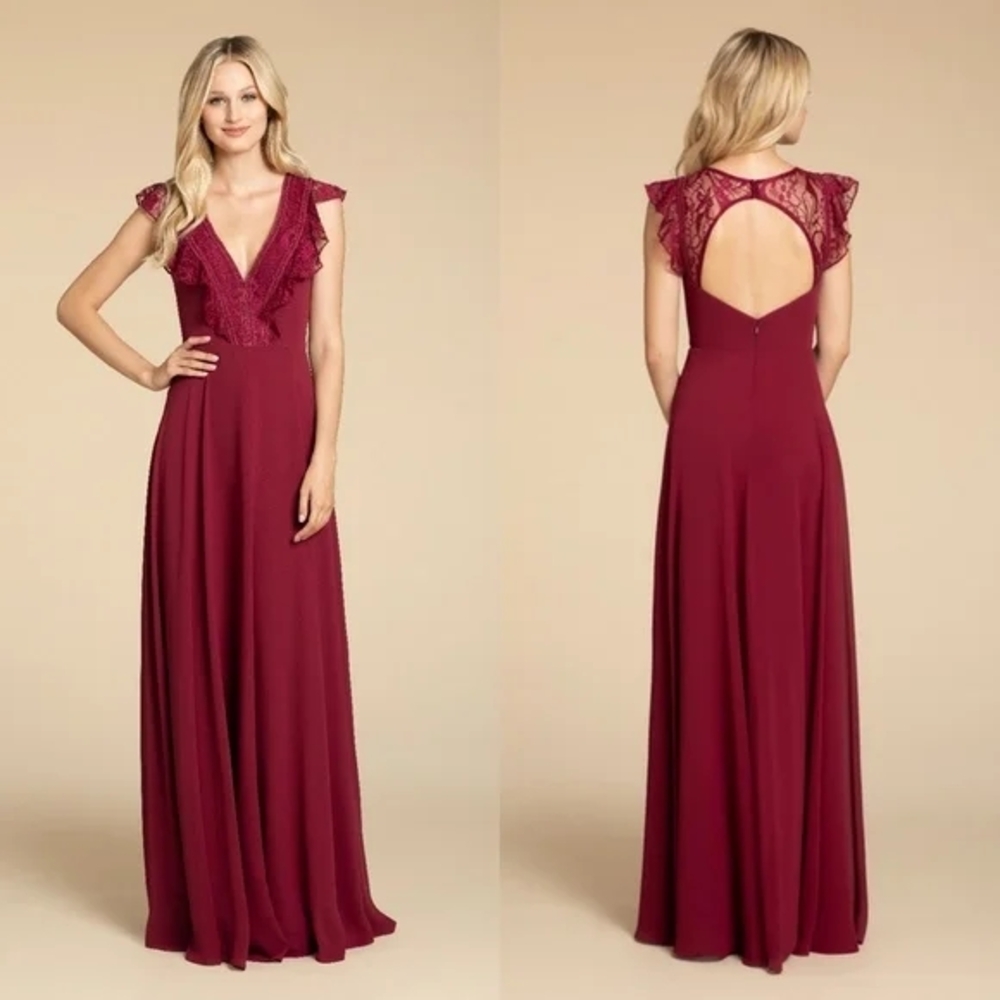 Hayley PAIGE Elegant Burgundy Lace Evening Gown